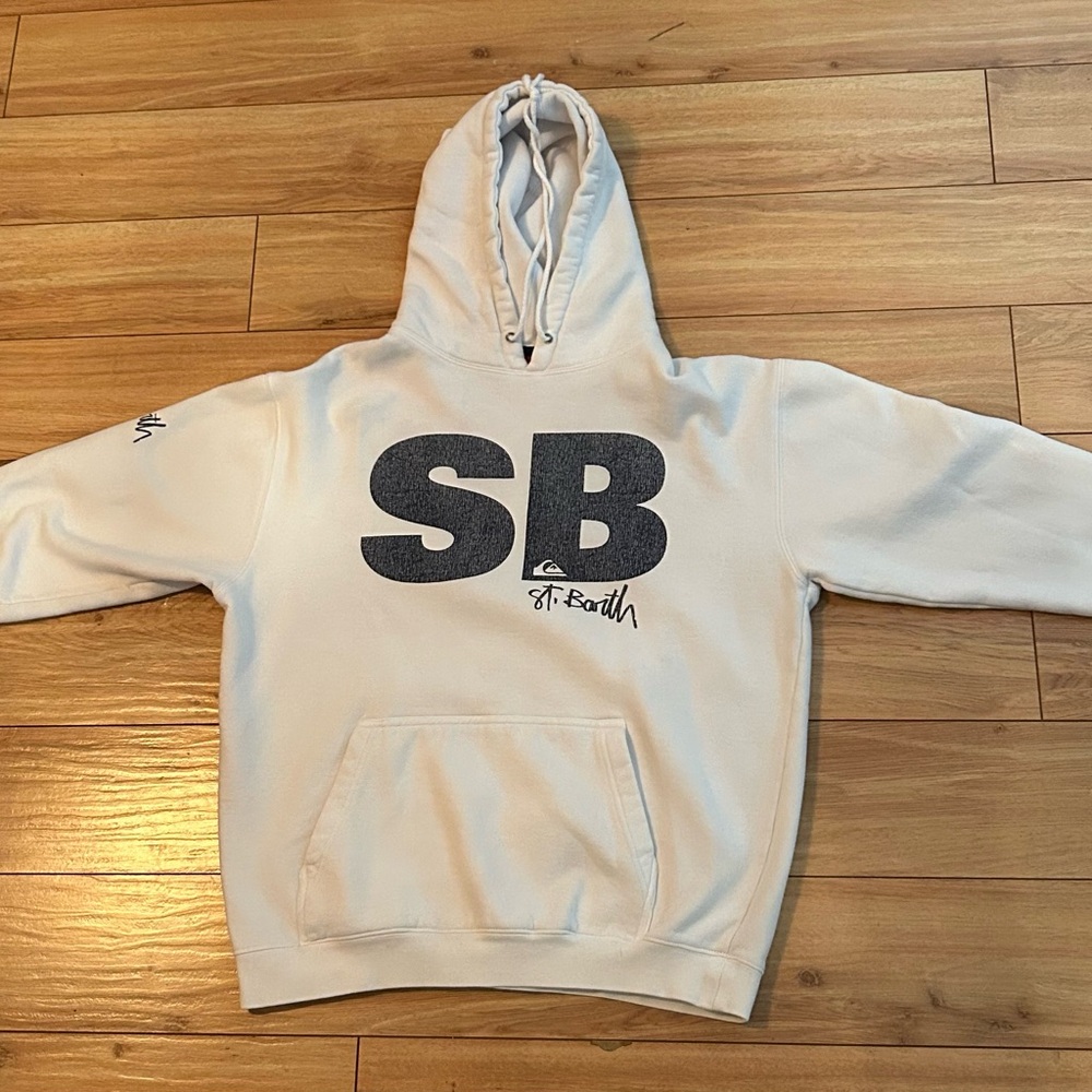 Quiksilver White Hoodie with Navy Blue Logo